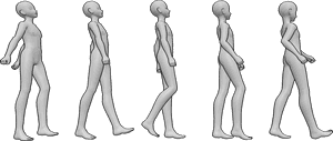 Pose Reference- Anime male walk cycle reference - Happy anime male is walking, anime walk cycle reference