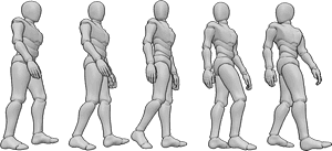 Pose Reference- Male walking looking back reference - Male is walking and looking back over his right shoulder, male walk cycle reference