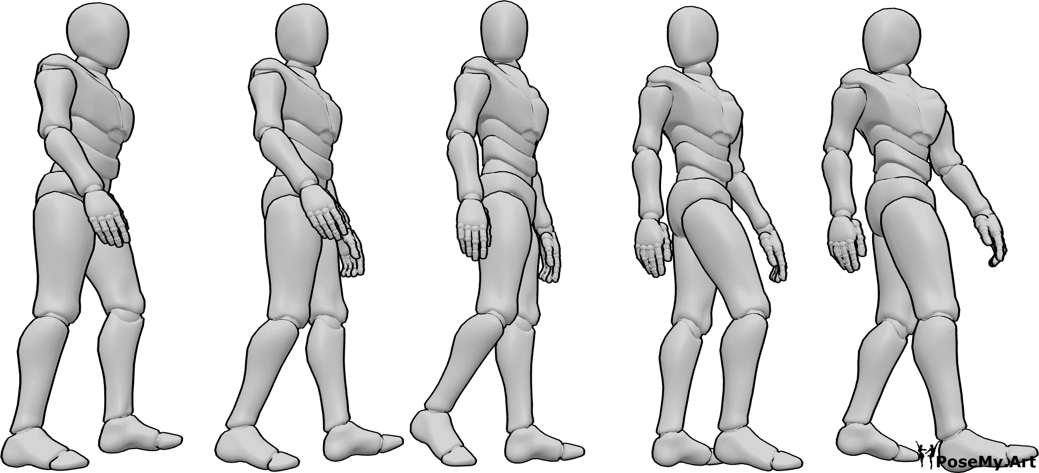 Pose Reference- Male walking looking back reference - Male is walking and looking back over his right shoulder, male walk cycle reference