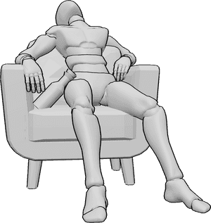 Pose Reference- Drunk male sitting pose - Drunk male is sitting in the armchair with a bottle