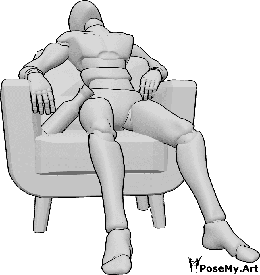 姿势资料- 醉酒男性的坐姿 - 醉酒男子拿着酒瓶坐在扶手椅上