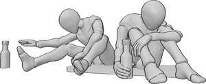 Pose Reference- Drunk males sitting pose - Drunk males are sitting on the ground and drinking