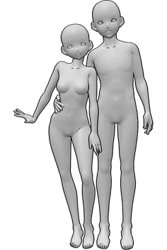 Pose Reference- Anime standing couple pose - Anime female and male couple pose