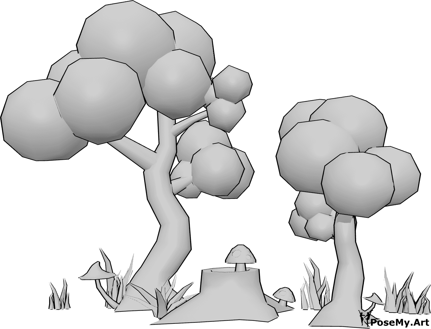 Pose Reference- Trees mushrooms reference - Trees and mushrooms, forest scene reference, trees drawing reference