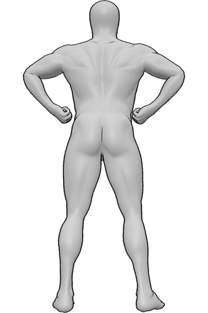 Pose Reference- Back lat pose - Male showing back muscles with lats flexed, back lat spread reference