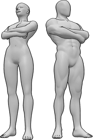 Pose Reference- Crossed arms flex pose - Muscular female and male are standing next to each other with crossed arms, flexing muscles