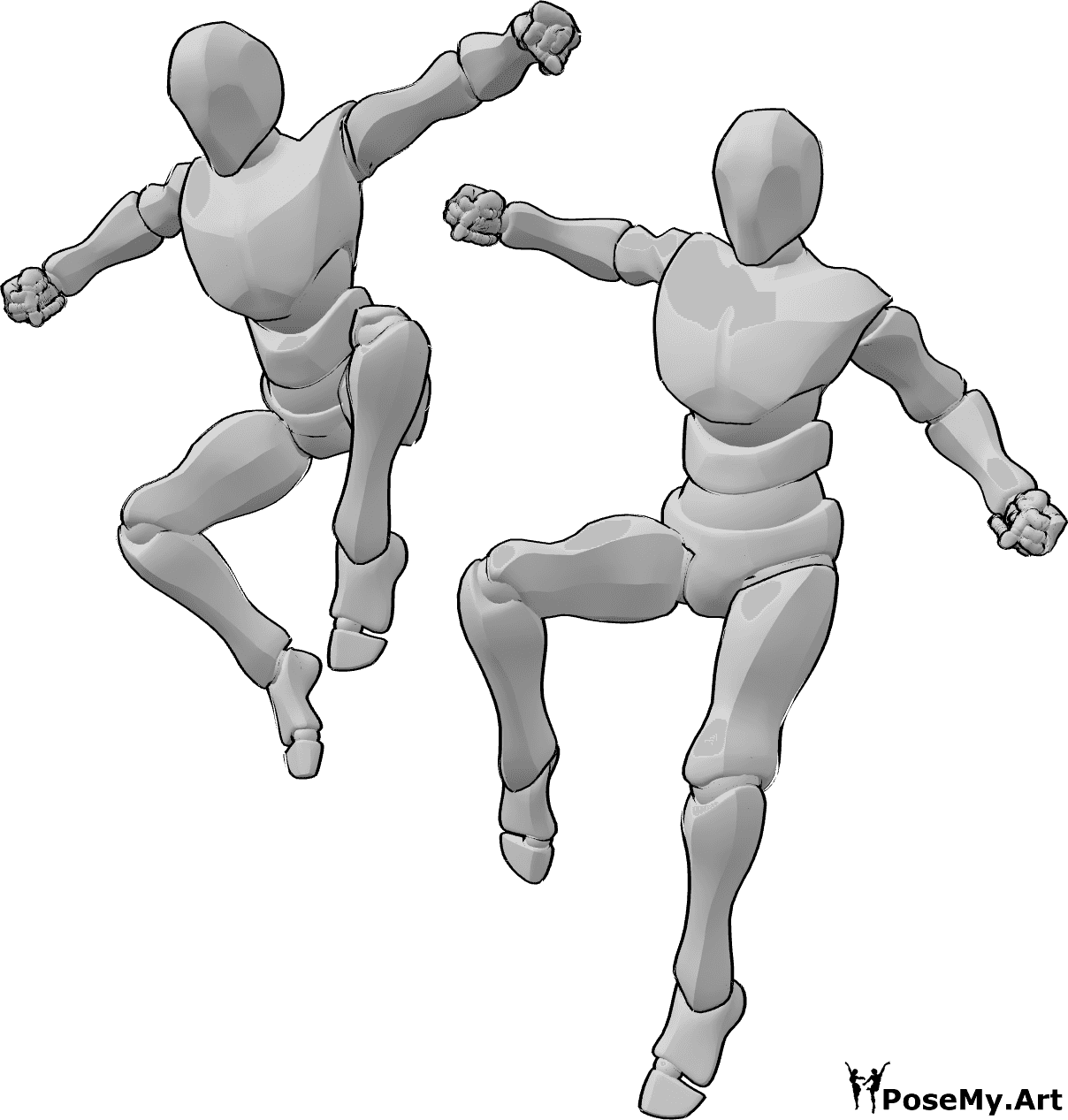 Referencia de poses- Postura de salto de los machos - Dos machos se posan saltando desde una altura