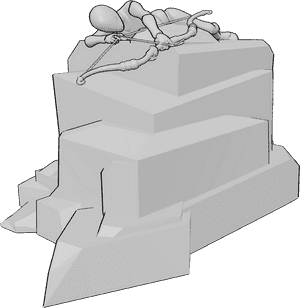 Pose Reference- Bow prone sniper shot pose - Female is lying flat, bow aimed low to the ground