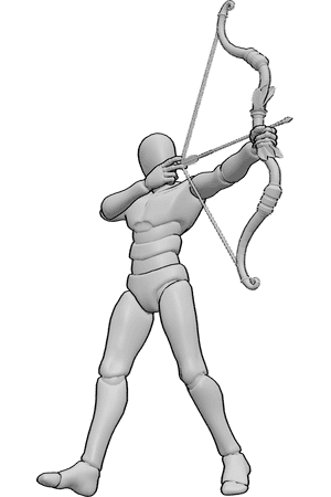 Pose Reference- Side step shooting pose - Male is sidestepping while keeping aim locked on target