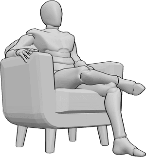 Pose Reference- Male resting hand reference - Male is sitting in the armchair, resting his hands, palm down on the armchair