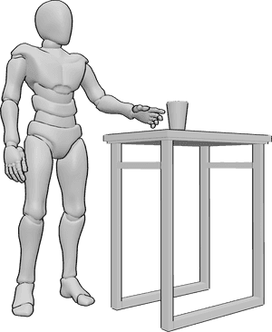 Pose Reference- Reaching forward hand reference - Male is standing and reaching forward for a glass, palm open reaching pose
