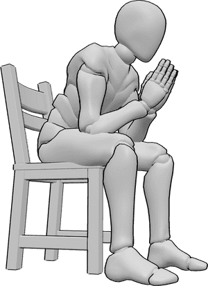 Pose Reference- Male praying hand reference - Male is sitting on the chair and praying, male praying hand pose