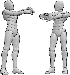 Pose Reference- Stretching hands reference - Two males are standing next to each other and stretching their fingers, hands