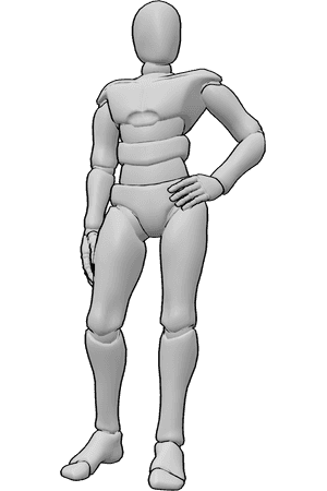 Pose Reference- Male holding hip hand reference - Male is standing and holding his hip with his left hand