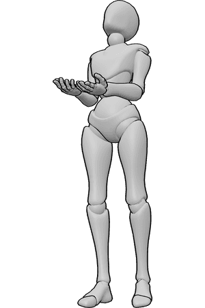 Pose Reference- Delicate open palm reference - Female is standing, her palms are open, she is looking up
