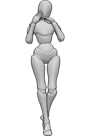 Pose Reference- Touching face hand reference - Female is standing cute and touching her face gently