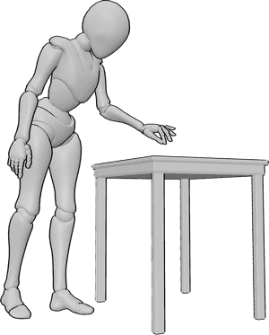 Pose Reference- Delicate pinch hand reference - Female is gently picking up something small from the table, pinching it with two fingers