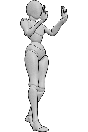 Pose Reference- Stop gesture hand reference - Female is standing and showing with her hands "stop"