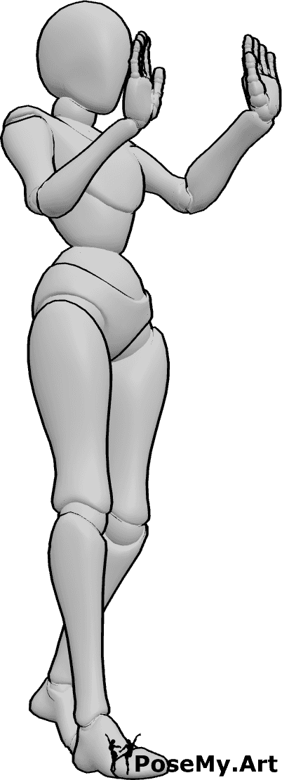 Pose Reference- Stop gesture hand reference - Female is standing and showing with her hands "stop"