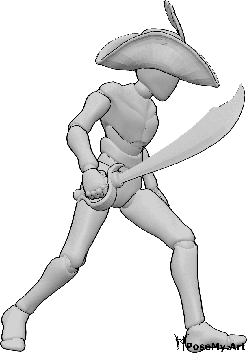 Pose Reference- Pirate blade pose - Pirate is holding a sword in his right hand, looking to the left
