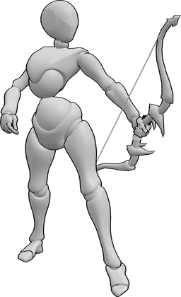 Pose Reference - Standing female bow pose - Female is standing and holding a bow pose