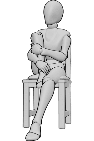 Referência de poses- Pose de um joelho para cima - Um joelho encostado ao peito, outra perna esticada, braços à volta do joelho dobrado, pose feminina do joelho abraçado