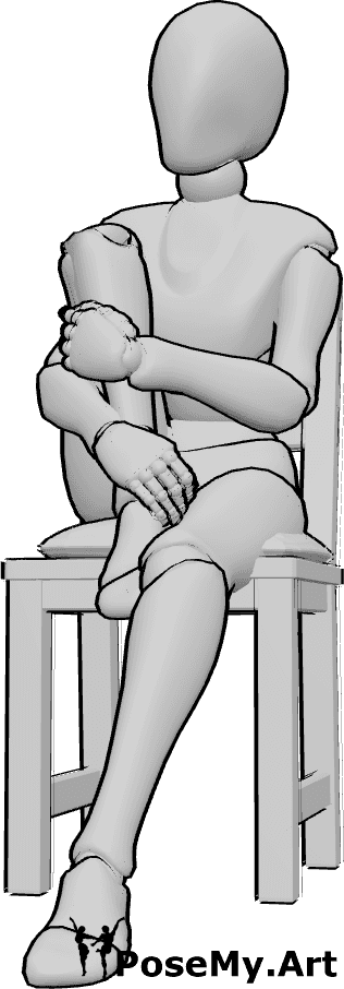 Pose Reference- One knee up pose - One knee pulled to chest, other leg stretched out, arms around the bent knee, female hugging knee pose