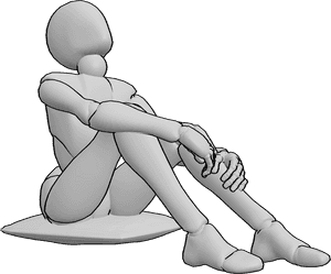 Referência de poses- Pose de joelhos abraçados a olhar para cima - A mulher está sentada, descontraída, abraçando os joelhos e olhando para o céu