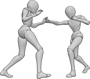 Posen-Referenz- Hand-Blockier-Pose - Frauen boxen, Frau wehrt einen Schlag mit der Hand ab