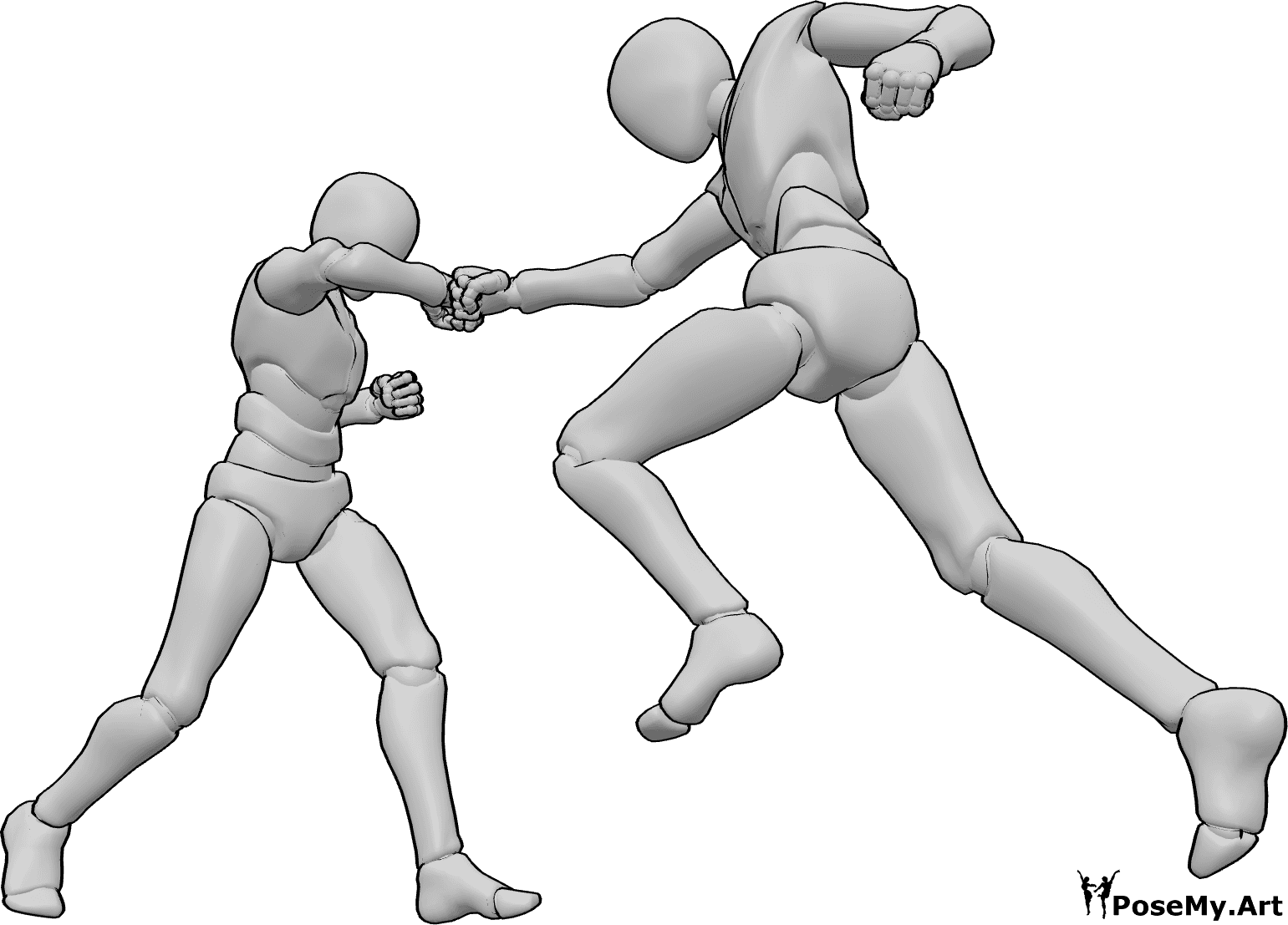 Referência de poses- Pose de bloqueio do cotovelo - Os homens estão a lutar, um deles está a bloquear um ataque com o cotovelo