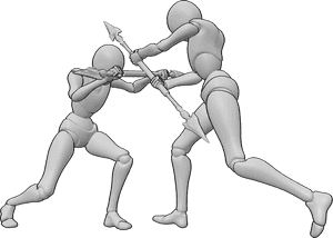 Posen-Referenz- Speer-Blockier-Pose - Frauen kämpfen mit Speeren, Speer blockiert Pose Referenz
