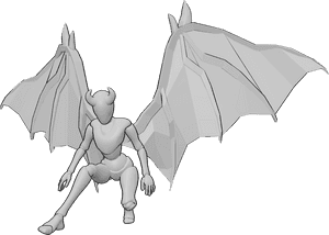 Referencia de poses- Diablo pose femenina - Diablo hembra agachada, con cuernos y alas de diablo