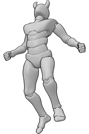 Referencia de poses- Postura de transformación de los cuernos - El varón flota, se eleva, sus músculos se tensan, pose de transformación rompedora