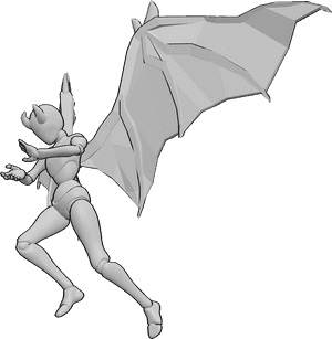Referencia de poses- Diablesa pose femenina para lanzar hechizos - Diablesa femenina lanzando un hechizo, con alas y cuernos de diablo