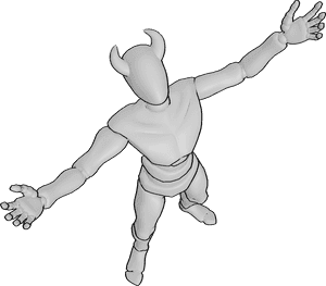 Referencia de poses- Con cuernos mirando hacia arriba - El macho está de pie y mira hacia arriba, extiende los brazos, lleva cuernos