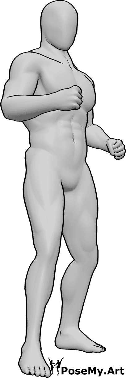 Pose Reference- Tight clenched fists pose - Male is standing, his hands are clenched into fists thight