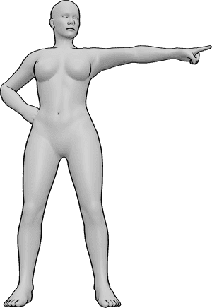 Referência de poses- Pose de avanço de ponto forte - Mulher de pé, estendendo o dedo indicador, pose de gesto assertivo