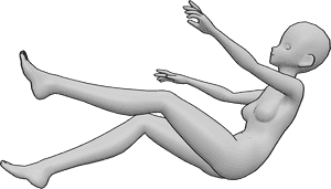 Referência de poses- Postura da mão estendida para a frente - A fêmea de anime está a cair, agarrando-se desesperadamente ao espaço, alcançando a pose da mão