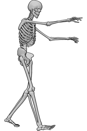 Referência de poses- Pose da mão esquelética - Pose de assombração de um esqueleto, o esqueleto está a andar e a estender as mãos para a frente