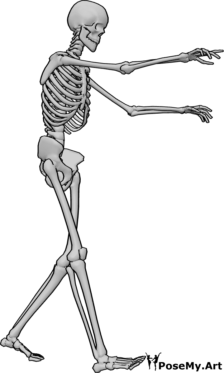 Posen-Referenz- Skeletthand-Pose - Skelett Spukpose, Skelett geht und greift mit den Händen nach vorne