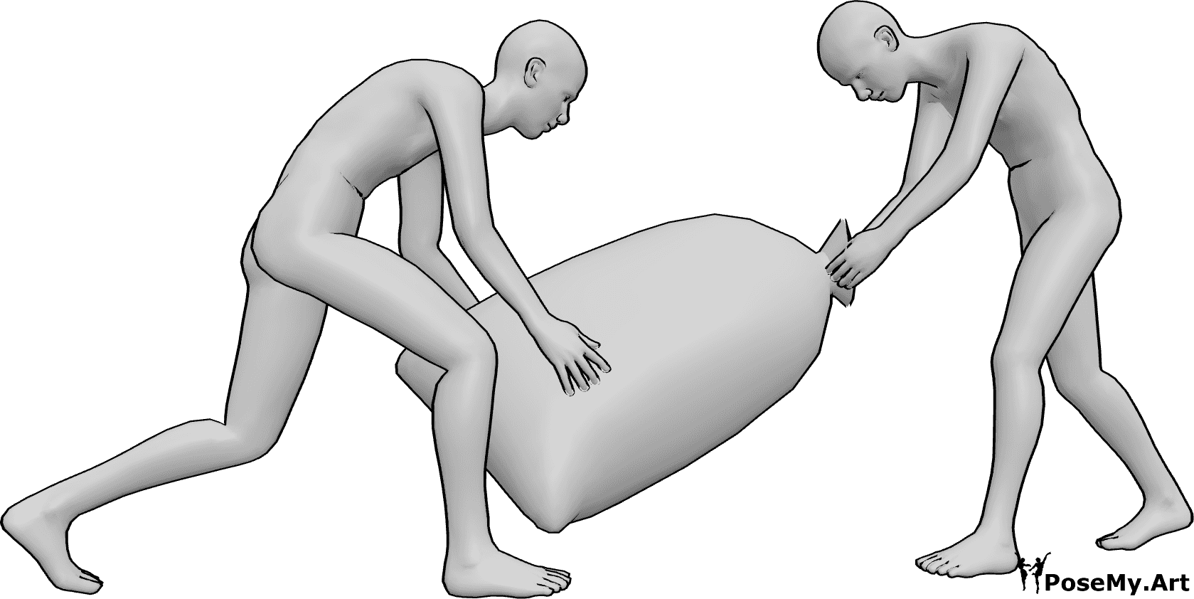 Pose Reference- Two handed grip pose - Two males are holding a heavy object, hands holding heavy bag pose