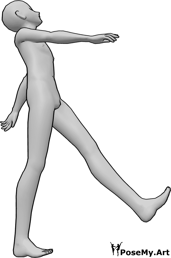 Referência de poses- Pose de caminhada louca de homem anime - Homem de anime está a caminhar loucamente, homem de anime com pose de louco a caminhar