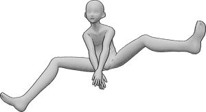 Referencia de poses- Anime loco saltando pose - Anime masculino está saltando loco, pose de salto de pierna ancha