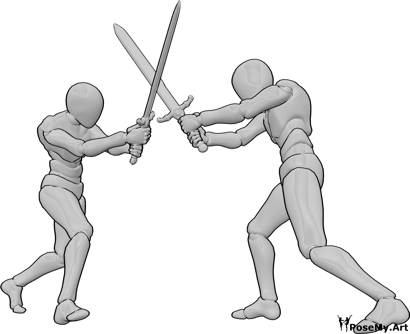 Pose Reference- Sword clash pose - Two males are fighting, clashing swords, sword fight scene reference