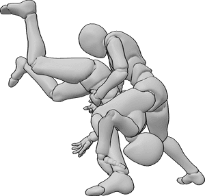 Referência de poses- Pose de agarrar e atirar - Os machos estão a lutar, um macho agarra e atira o outro