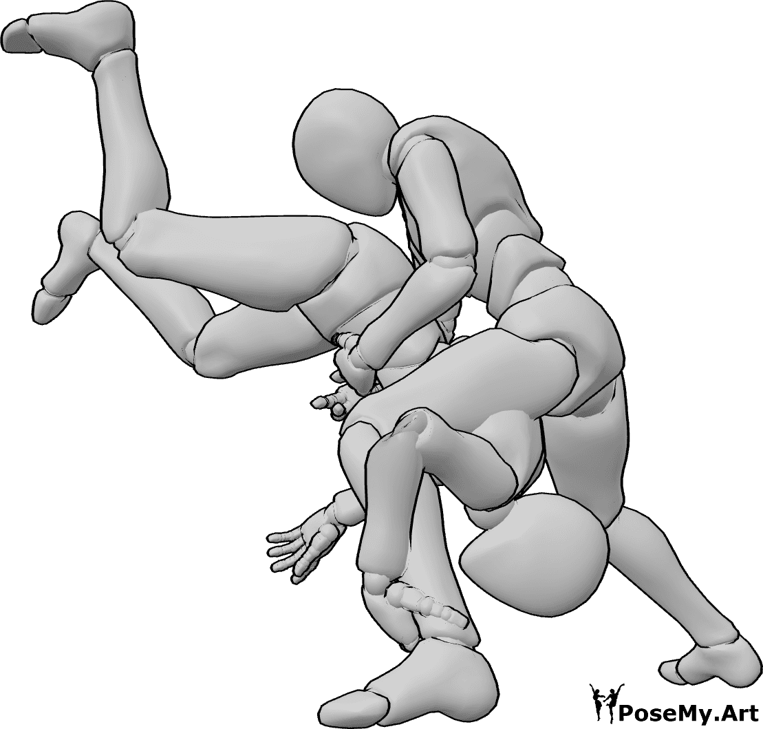 Pose Reference- Grabbing throwing pose - Males are fighting, one male is grabbing and throwing the other