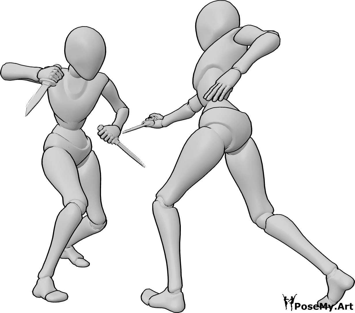 Posen-Referenz- Weibliche Dolchkampfpose - Frauen kämpfen mit Dolchen, Hinweis auf weibliche Kampfszene
