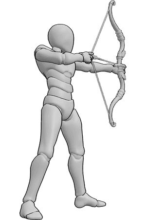 Posen-Referenz- Männliche Zeichnung, Zielpose - Das Männchen steht selbstbewusst und zielt mit seinem Bogen