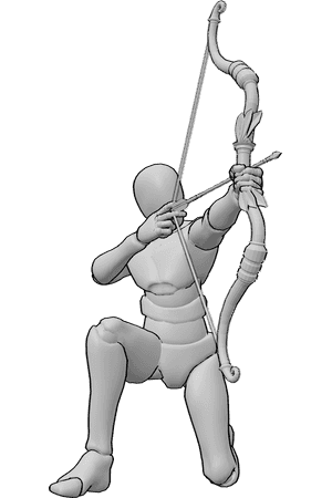 Posen-Referenz- Männlich kniend schießen Bogen Pose - Männchen kniet und spannt seinen Bogen