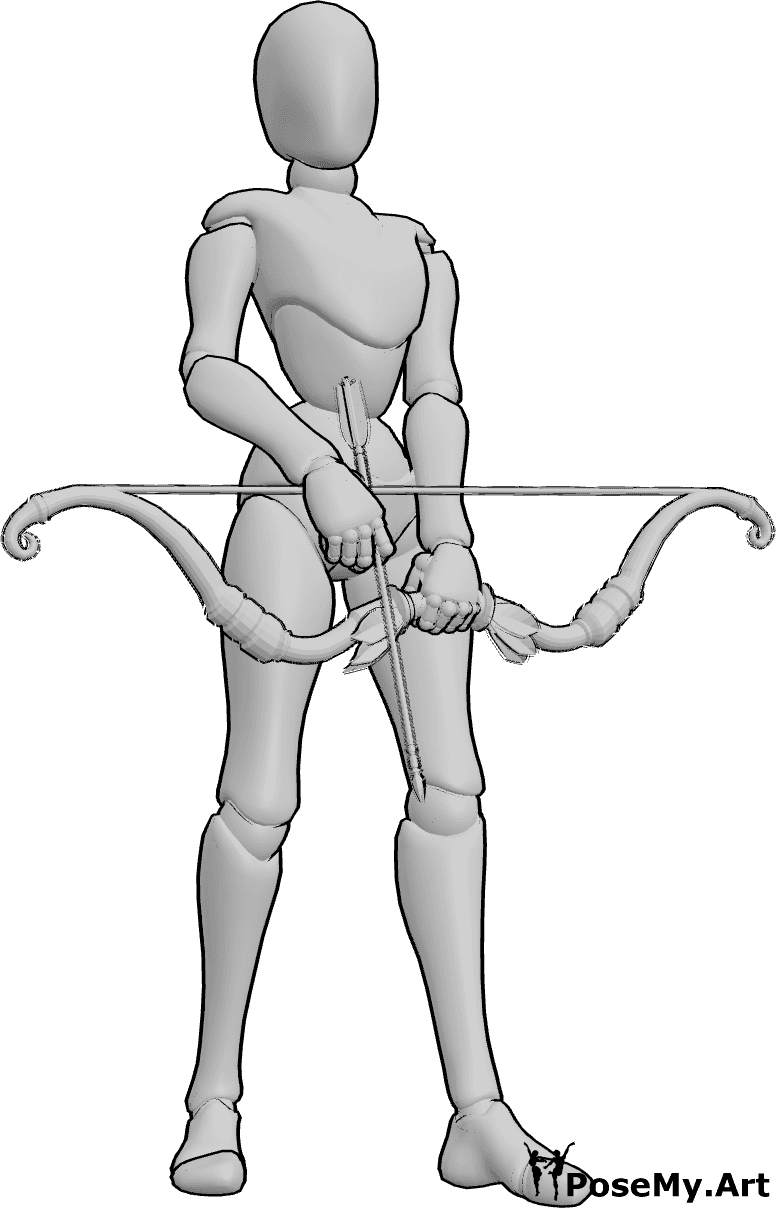 Pose Reference- Arrow ready pose - Female is ready to attack, holding a bow and an arrow
